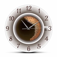 Cup of Coffee with Foam Decorative Silent Wall Clock Kitchen Decor Coffee Shop Wall Sign Timepiece Cafe Style Wall Watch