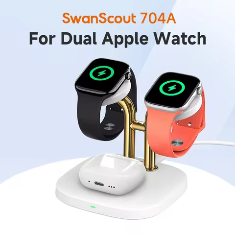 SwanScout 704A Dual Watch Charger Stand for Apple Watch Ultra 2 10 9 8 7 6 5 4 SE Wireless Charging