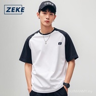 ZEKE Lelaki Lengan Pendek Baju Men's T-shirt Embroidered Logo Raglan Sleeve T-shirt