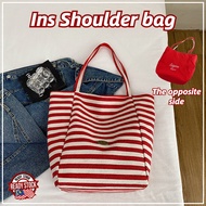 Red and blue striped canvas bag, INS style , big capacity casual bag for students