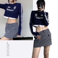 Y2K CROP TOP LONG SLEEVE/Fake Long Sleeve T-Shirt Vintage Letter Print Top/y2k outfit