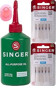 Singer All Purpose Sewing Machine Oil, 3.38-Fluid Ounce, and 10 counts of Singer Sewing Machine Needles 2020 Red Band Size 14/90 Bundle with Inceler Brand Plastic Bobbin