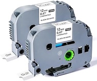 Ilauke TZe-231 Compatible with Brother P-Touch Tapes 12 mm - Pack of 2 0.47 Inch Black on White Labe