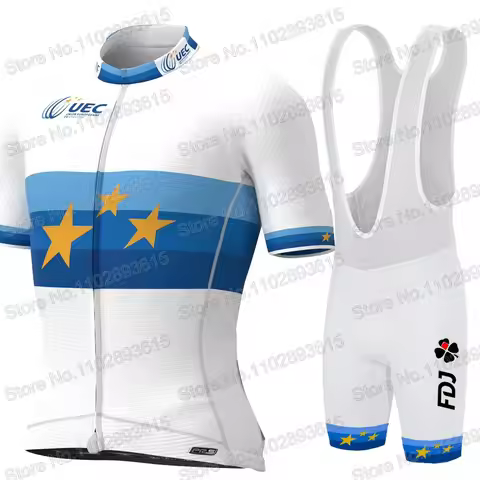 Eurpean FDJ Team 2023 Cycling Jersey Set Short SLeeve Clothing Road Bike Shirts Suit Bicycle Bib Sho