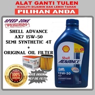 SHELL ADVANCE AX7 15W-50 SEMI SYNTHETIC 4T MOTOR ENGINE OIL + ORIGINAL OIL FILTER / 100% HLY OIL FILTER