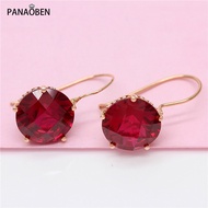 ♥ Original 585 Purple Gold 14K Rose Gold Round Five-claw Inlaid Ruby Earrings for Women Classic Char