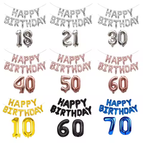 15pcs Letter Happy Birthday Number Foil Balloon Kids Adult Party Simple Decorations Boy Girl 10 16 1