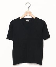 agnes.b 黑色V領短袖針織上衣 五分袖針織衫 氣質 OL 辦公室 小b牌 專櫃品牌 法國品牌 日本代購 二手 古著
