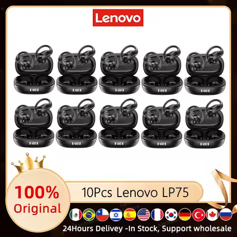 3/5/10PCS Original Lenovo LP75 TWS Sports Headphones Wireless Bluetooth 5.3 EarHook Noise Reduction 