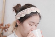 鉤針編織髮帶 | 綁帶式鉤織寬髮帶 | 異材質針織髮帶 | 粉紗荳荳