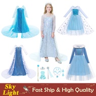 Elsa Frozen Long Sleeve Blue White Baby Dress Princess Gown For Kids Halloween Cosplay Costume Christmas Outfits Girls Set