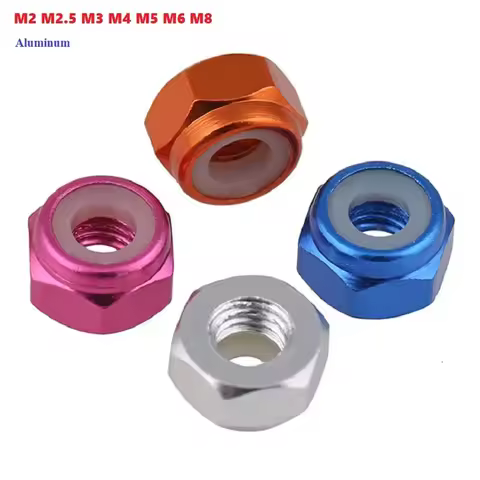 Aluminum Lock Nuts M2 M2.5 M3 M4 M5 M6 M8 Anodized Colorful Aluminum Hex Nylon Insert Lock Nut Self-