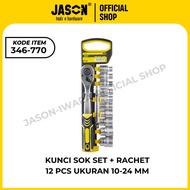 JASON SOCKET WRENCH RACHET + RACHET 12 PCS 1/2" DR 10 - 24 MM