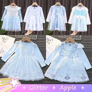 Elsa Frozen Princess Cinderella Alice Long Sleeve White Blue Dress For Kids Girl Christmas Halloween Casual Baby Clothes