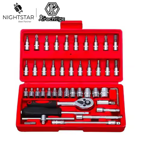 46Pcs Wrench Socket Spanner Screwdriver Household Motorcycle Car Repair Tool Carbon Steel Combinatio