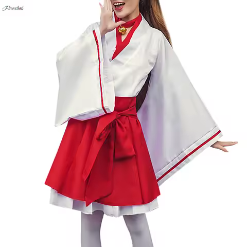 S-5XL Plus Size Japanese Anime Kikyo Kimono Cosplay Women's Miko Costume Fox Spirit Kitsune Kami Oin