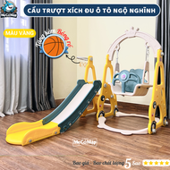 Cầu trượt xích đu Pakey ÔTÔ Cầu trượt cho bé TẰNG KÈM BÓNG RỔ Chịu tải 50kg Hàng Dày Dặn
