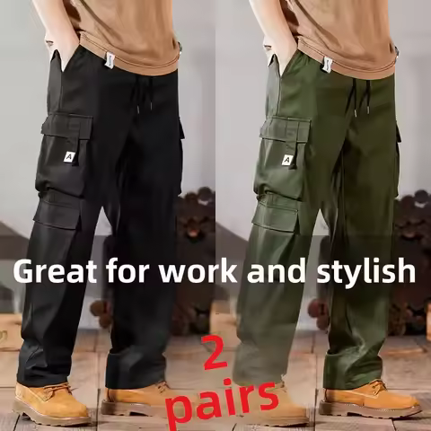 Men's Casual Workwear Pants Multi-Pocket Straight Leg Labor Protection Trousers Wear-Resistant Car R