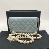 Chanel🩵天藍色珍珠鏈woc 99新有塵袋/盒💖✨