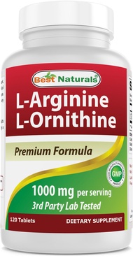 L-Arginine L-Ornithine - 1000mg per Serving - 120 Tablets - Non-GMO & Gluten Free (120 Count (Pack o