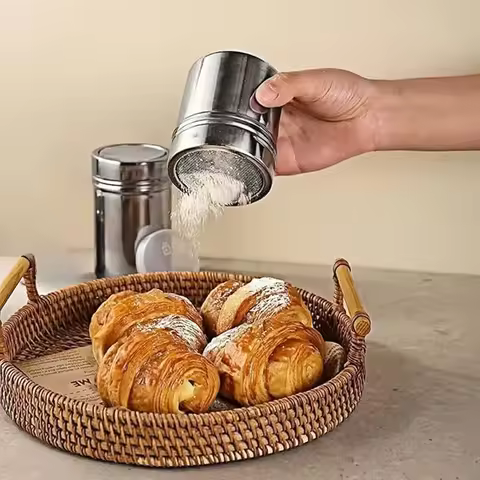 1PC Powdered Sugar Vibrating Sieve with Lid Cinnamon Icing Jar Fine Mesh with Lid Baking Soda, Cocoa
