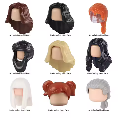 MOC City Figures Hairstyle Building Blocks Buzz Cut Red Curly Hair Accessories Bricks Toys