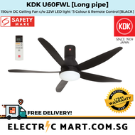 KDK U60FWL 150cm 60  DC Ceiling Fan c/w 22W LED light *3 Colour and Remote Control (Long pipe) [Free delivery]