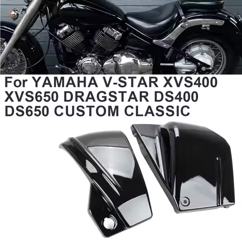 2PCS Motorcycle Black Chrome Battery Side Fairing Cover Fit For Yamaha V-Star XVS400 XVS650 Dragstar