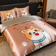 Latest Launch Ice Silk Cool Cartoon Bedding Set 12 Options Bed Sheet Set Sheet Quilt Cover Mattress Protective Cover/Queen/king/Super king Size Bedding