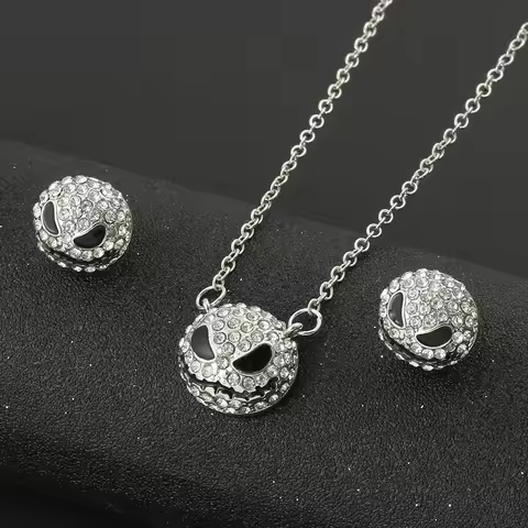 The Nightmare Before Christmas Jack Skull Necklace with Rhinestone Earrings Fashion Accessories for 