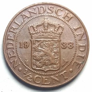 Koleksi Uang Koin Benggol Mini 1/2 Cent Nederl Indie Tahun 1938.Tp3693