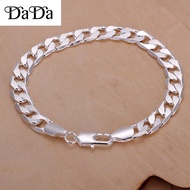 New Fashion Jewelry 925 Sterling Silver 8MM Flat Sideways Chain Bracelet For Women Gift 手链