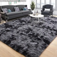 6 X 9 Ft Fluffy Black And Gray Area Rug For Living Room, Tie-Dye Plush Shag Carpet For Bedroom, Supe