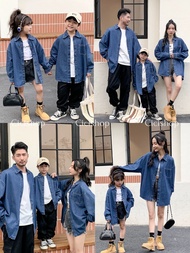 Cicishop(3397/3379) เสื้อยีนส์ทรงโอเวอร์ไซส์เด็กและผู้ใหญ่ ใส่คู่กับพ่อแม่ได้ สไตล์เกาหลีเท่ๆ ดีไซน์