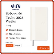 Hobonichi Techo 2026 “Weeks” White Line Slim Weekly Planner – January Start, Tomoe River Paper, Ivor