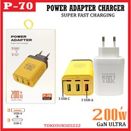 200W GaN Ultra 3 USB-A Charger Adapter + 3 USB-C Model P-70 Power Adapter Super Fast Charging QC5.0 