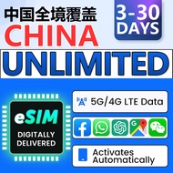 China Travel eSIM 5G Unlimited High-Speed Data Global Network 1-15 Days