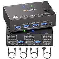 Displayport KVM Switch 2 Monitors 2 Computers 8K@30Hz 4K@144Hz,USB3.0 Dual Monitor KVM Switch for 2P