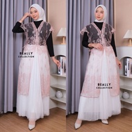 Olla Outer Brukat | Long Outer Vest Brukat Tile Wanita | Outer Kondangan Lebaran Wisuda Wanita
