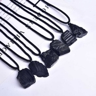 Natural Crystal Black Tourmaline Rough Stone Pendant Black Tourmaline Tourmaline Column Rough Ore To