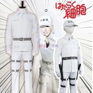 Anime Cells at Work Neutrophil Uniform Hataraku Saibou White Blood Cell Cosplay Costume Coat Pants B