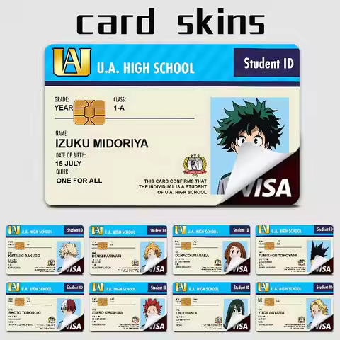 Anime My H-Hero A-Academia Cartoon Credit Card Skin Stickers For Bank Card Bus Metro Card Sticker Wa
