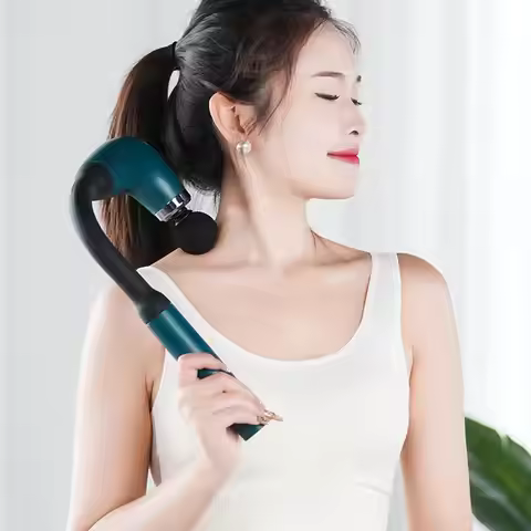 Curved hook fascia gun Deep Tissue Massager with 4 Interchangeable Heads High Torque Motor Ergonomic