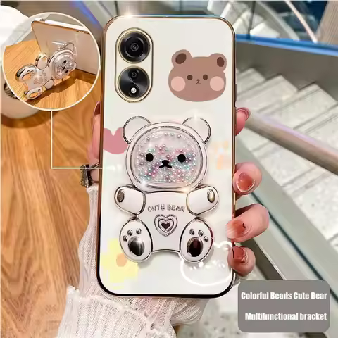 A 35 A58 Luxury Cute Bear Phone Holder Case On For Oppo A31 A32 A35 A36 A38 A58 A58X A57 A55 A54 A52