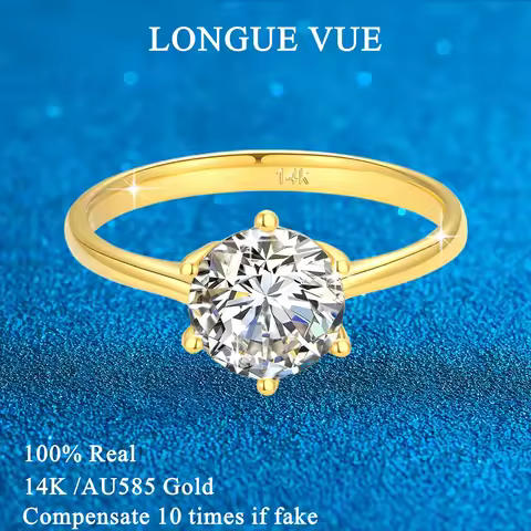 AU585 Classic Moissanite Wedding Rings for Women 14K Gold Lab Diamond Ring Engagement Jewelry Gift w