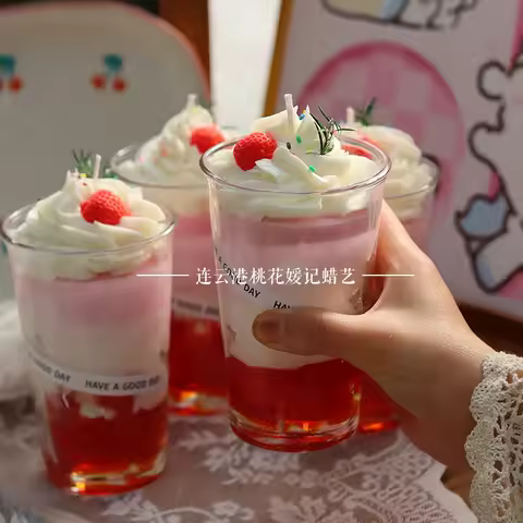 White Peach Oolong Scented Candle. Handmade Cheese Berry Simulation Drink Milk Tea Atmosphere Cup Wa