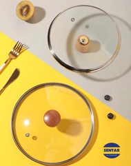 100% Ready Stock Glass Pot Cover/Tempered Glass Lid/Glass Wok Cover/Glass Pot Lid Cover with Wooden 