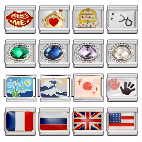 URING Fashion Seaside Candy House Flag Kiss Bracelets Italian Charm Link Fit 9mm Stainless Steel Han