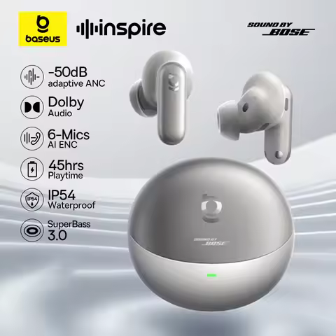 Baseus -50dB Adaptive ANC Wireless Earbuds Bluetooth 6.1 Dolby Audio 6 Mic ENC Wireless Earphones bu