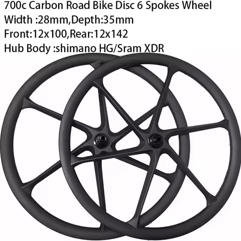 700C Light Width 28mm Carbon Disc Road Bike 6 Spokes Wheel Gravel Cyclocross Bike Wheelset Center Lo